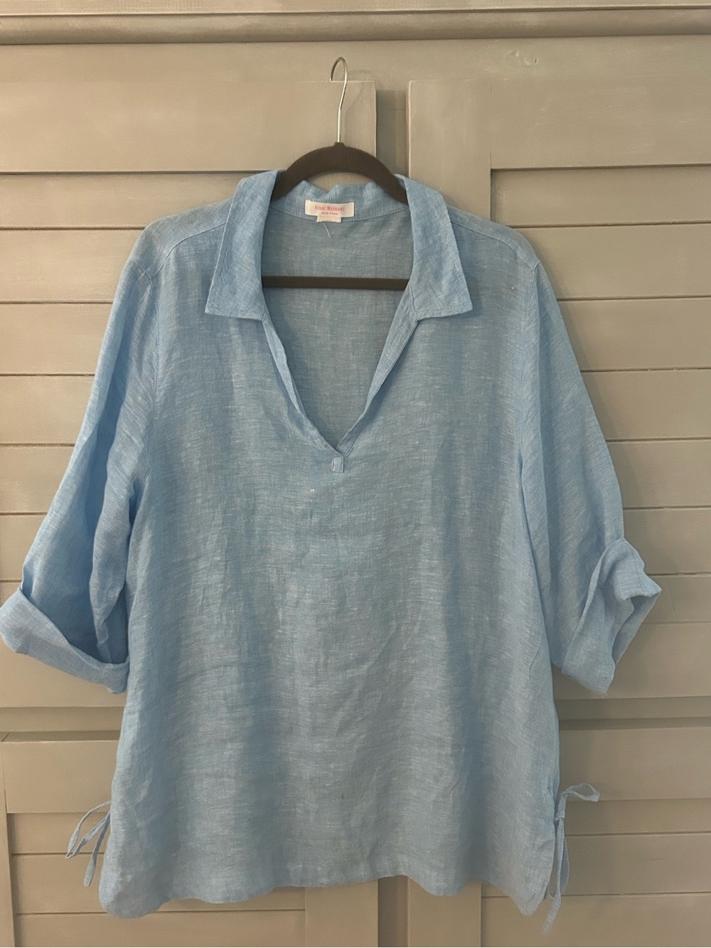 Light Blue 100% Linen V-Neck Tie-Side Tunic.
